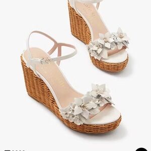 Kate Spade Fiori White Floral Platform Wedge Espadrille Sandals